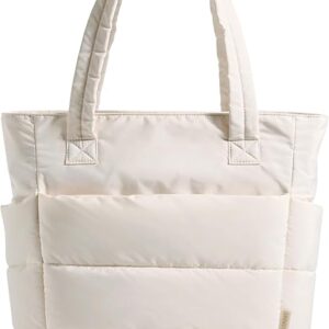 BAGSMART Tote Bag for Women, Lightweight Puffy Tote Bag with Compartments Quilted Shoulder Bag Handbag for Travel, Work, Gym